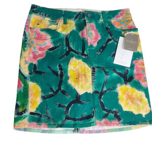 Anthropologie Green Purple Hand Painted Denim Five‎ Pocket Style OOAK